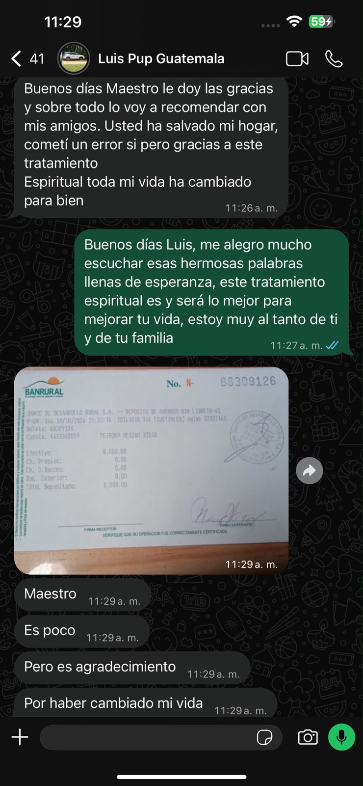 Testimonio compartido por un cliente, imagen 1